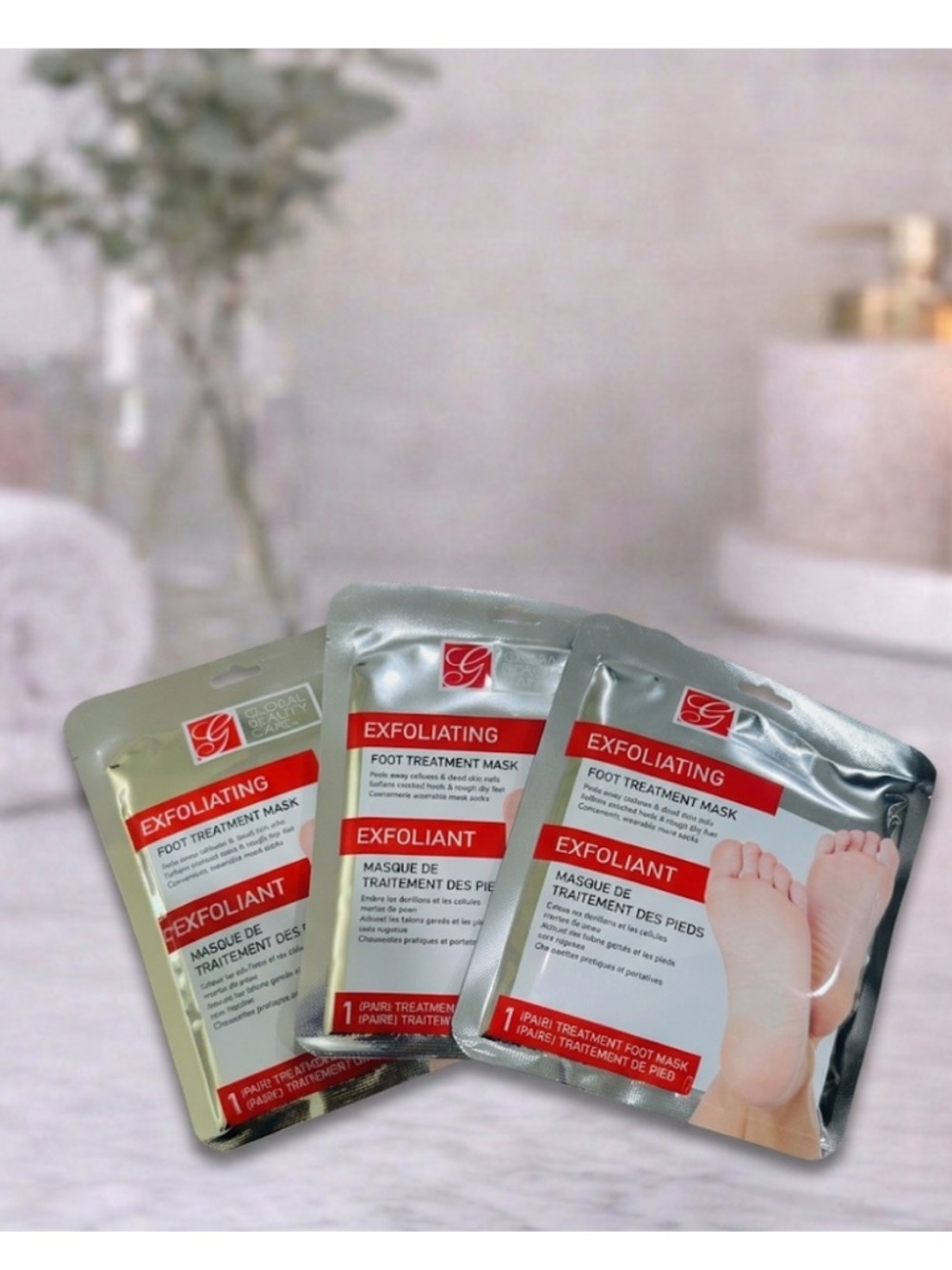 3PK Global Beauty Care Exfoliating Foot Masks |Soften & Peel Calluses